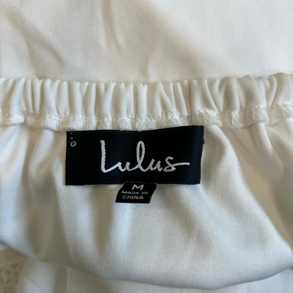NWT Lulus Moment In The Sun White Lace Off-the-Shoulder Mini Dress Size M - Picture 5 of 8